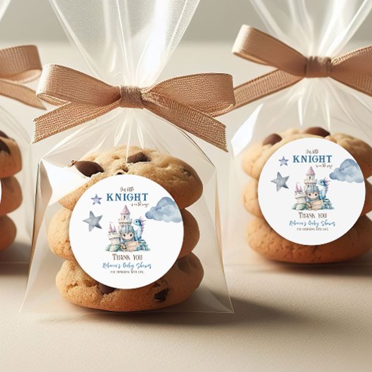 Fairytale Dreamy Dragon Blue Knight Baby Dusche Runder Aufkleber