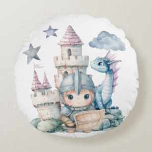 Fairytale Dreamy Dragon Blue Knight Baby Dusche Rundes Kissen