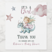 Fairytale Dreamy Dragon Pink Princess Baby Shower  Weinetikett (Einzelnes Label)