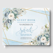 Fairytale Dusty Blue White Gold Blume Sweet 16. Gästebuch (Vorderseite)