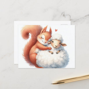 Fairytale Eichhörnchen Hugs a Sheep Postkarte