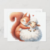 Fairytale Eichhörnchen Hugs a Sheep Postkarte (Vorne/Hinten)