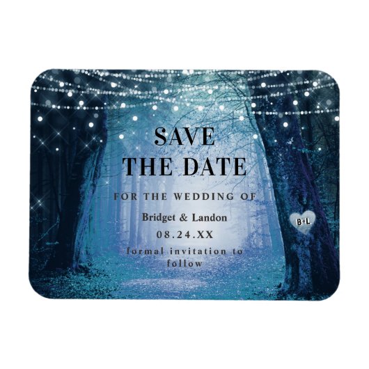 Fairytale Enchanted Forest Blue Save The Date Magnet (Horizontal)