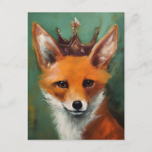 Fairytale Fantasy Red Fox in einer Krone Postkarte
