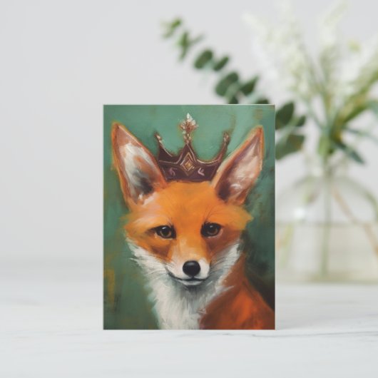 Fairytale Fantasy Red Fox in einer Krone Postkarte (Stehend Vorderseite)