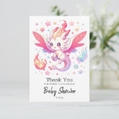 Fairytale Fiery Dragon Baby Dusche Dankeskarte (Stehend Vorderseite)