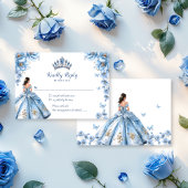 Fairytale Floral Dusty Blue Princess Quinceañera RSVP Karte