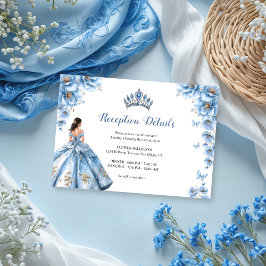Fairytale Floral Dusty Blue Quinceañera Empfang Begleitkarte