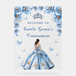 Fairytale Floral Dusty Blue Quinceañera Willkommen Acrylschild