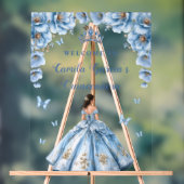 Fairytale Floral Dusty Blue Quinceañera Willkommen Acrylschild (Neutral)