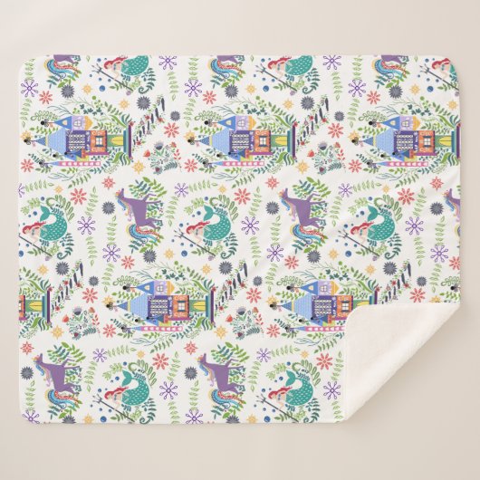 Fairytale Folk Art Throw Sherpa Blanket Sherpadecke (Vorderseite (Horizontal))