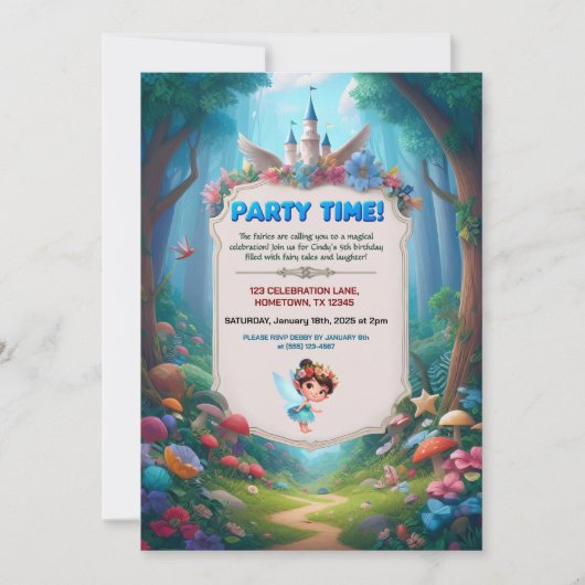 Fairytale Forest Birthday Einladung (Vorderseite)