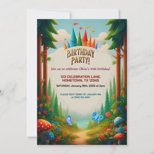 Fairytale Forest Birthday Einladung (Vorderseite)