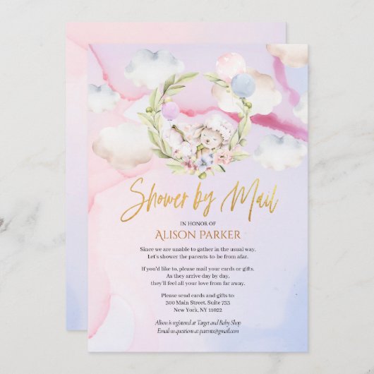 Fairytale Forest Rabbit Pink | Kinderdusche per Po Einladung (Vorne/Hinten)