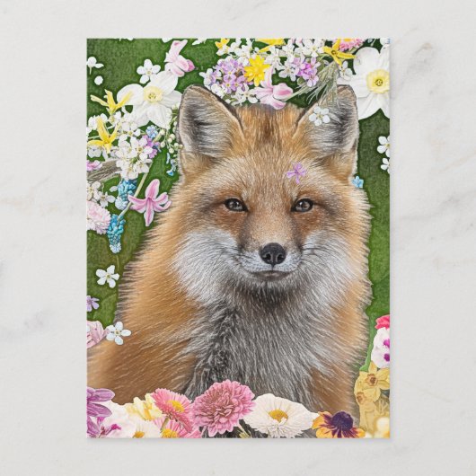 Fairytale Fox im Bereich der Blume Postkarte (Vorderseite)