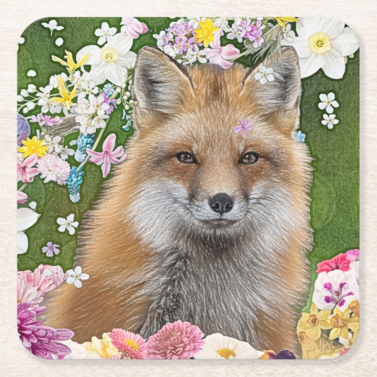 Fairytale Fox im Bereich der Blume Rechteckiger Pappuntersetzer (Vorderseite)