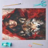 Fairytale Frau in roter Manschette und eine Wolf-E Seidenpapier (Basteln)