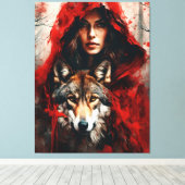 Fairytale Frau und ein Wolf Leinwanddruck (Insitu (Holzboden))