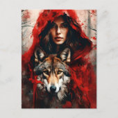 Fairytale Frau und ein Wolf Postkarte (Vorderseite)