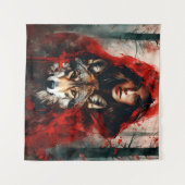 Fairytale Frau und ein Wolf Wandteppich (Vorderseite (Horizontal))