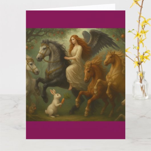 Fairytale Horses and Angel Folded Greeting Card Karte (Gelbe Blume)