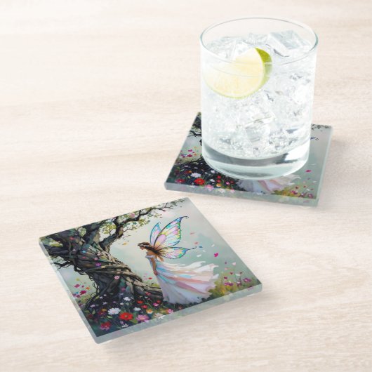 Fairytale Inspired Fairy and Whimsical Tree Glasuntersetzer (Schrägansicht)