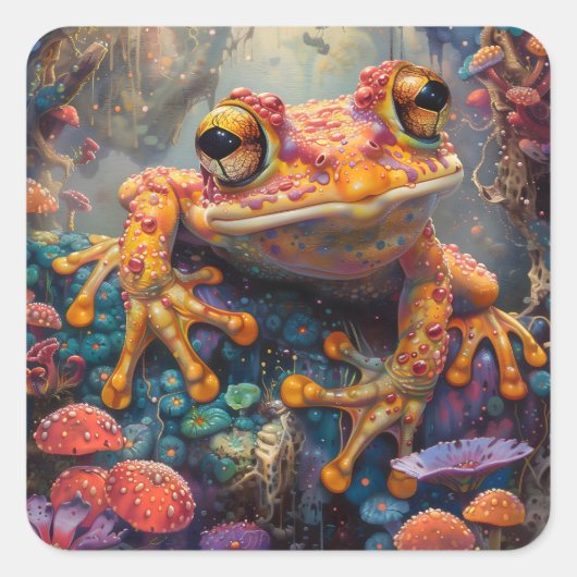 Fairytale magischer Frosch Quadratischer Aufkleber (Vorderseite)