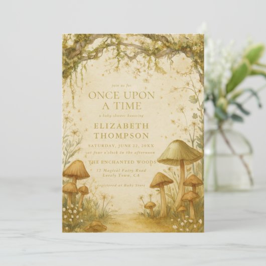 fairytale mushroom forest baby shower girl einladung (Stehend Vorderseite)