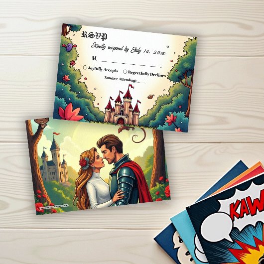 Fairytale Once Upon A Time Castle Woodland Wedding RSVP Karte