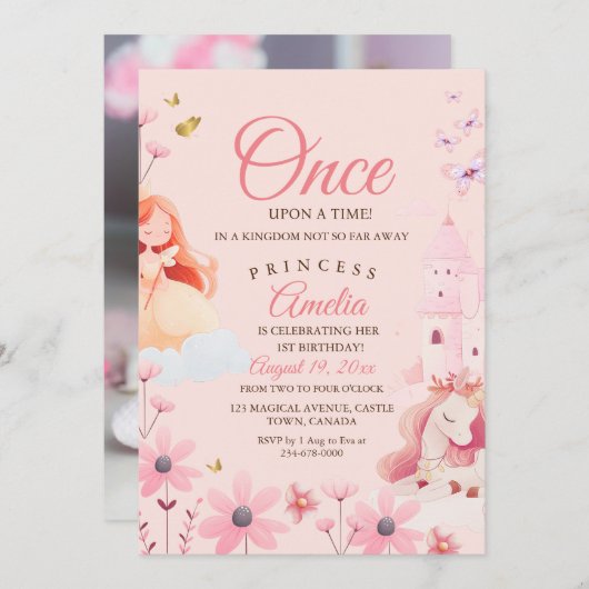 Fairytale Pink Birthday Einladung (Vorne/Hinten)