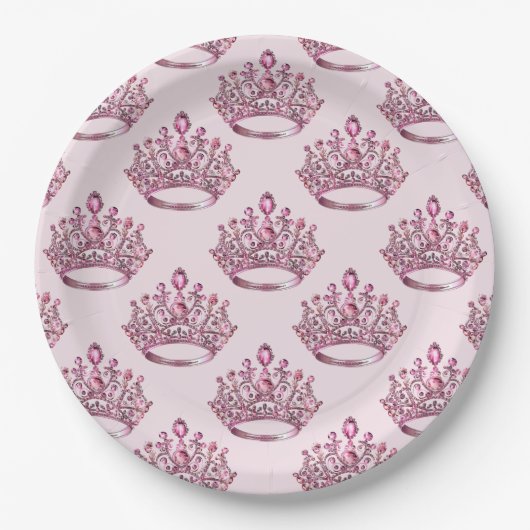 Fairytale Pink Princess Crown Geburtstag Pappteller (Vorderseite)