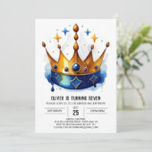 Fairytale Pink Prinz Crown Geburtstag Einladung (Stehend Vorderseite)