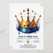 Fairytale Pink Prinz Crown Geburtstag Einladung (Vorne/Hinten)