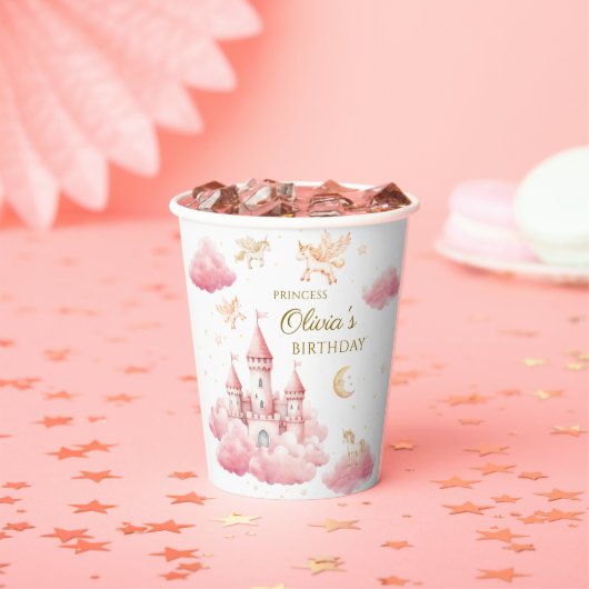 Fairytale Pink Unicorn Girl Birthday Pappbecher (Insitu)