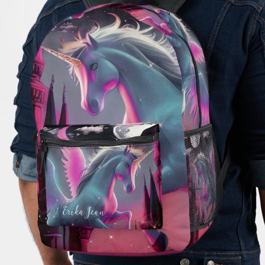 Fairytale Pink Watercolor Unicorn Bedruckter Rucksack