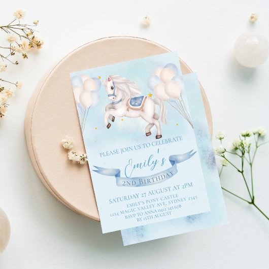 Fairytale Pony Balloons 1. Geburtstag Party Boy Einladung