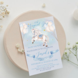 Fairytale Pony Star Ballon 1st Birthday Boy Party Einladung