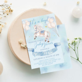 Fairytale Pony Star Balloons Baby Shower Boy Einladung