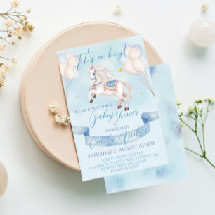 Fairytale Pony Star Balloons Baby Shower Boy Einladung