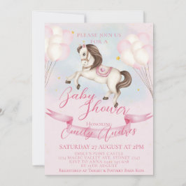 Fairytale Pony Stars Pink Balloons Babydusche Einladung