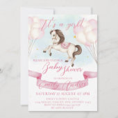 Fairytale Pony Stars Pink Balloons Babydusche Einladung (Vorderseite)