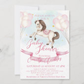 Fairytale Pony Stars Pink Balloons Babydusche Einladung (Vorderseite)