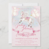 Fairytale Pony Stars Pink Balloons Babydusche Einladung (Vorderseite)