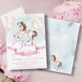 Fairytale Pony Stars Pink Balloons Babydusche Einladung