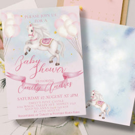 Fairytale Pony Stars Pink Balloons Babydusche Einladung