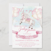 Fairytale Pony Stars Pink Balloons Babydusche Einladung (Vorderseite)