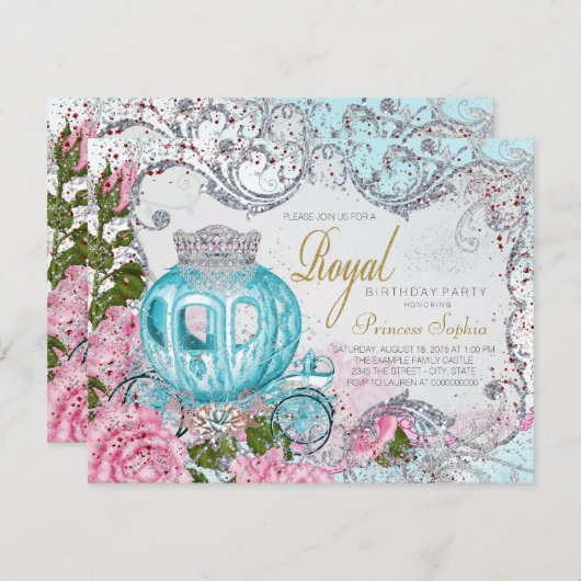 Fairytale Princess Birthday Party Einladung (Vorne/Hinten)