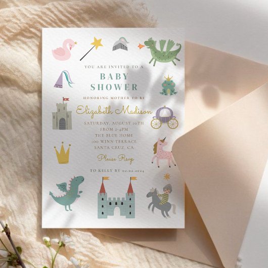 Fairytale Princess Dragon Baby Shower Einladung