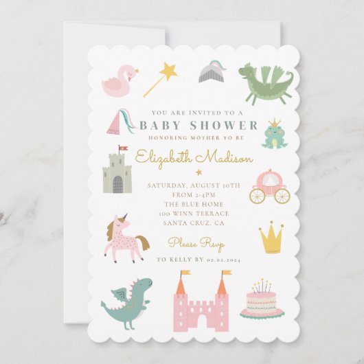 Fairytale Princess Dragon Baby Shower Einladung (Vorderseite)