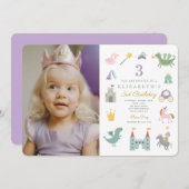 Fairytale Princess Dragon Foto Geburtstag Einladung (Vorne/Hinten)